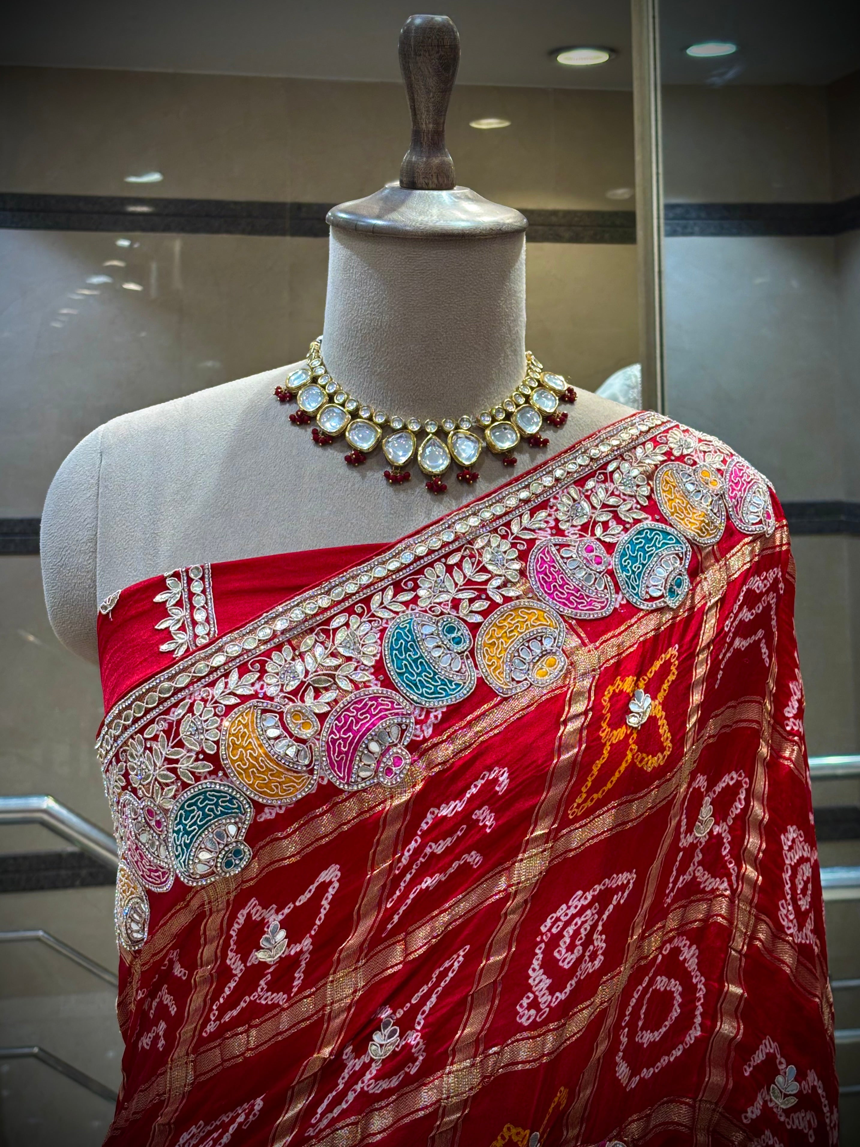 Royal Scarlet Silk Bandhani Saree
