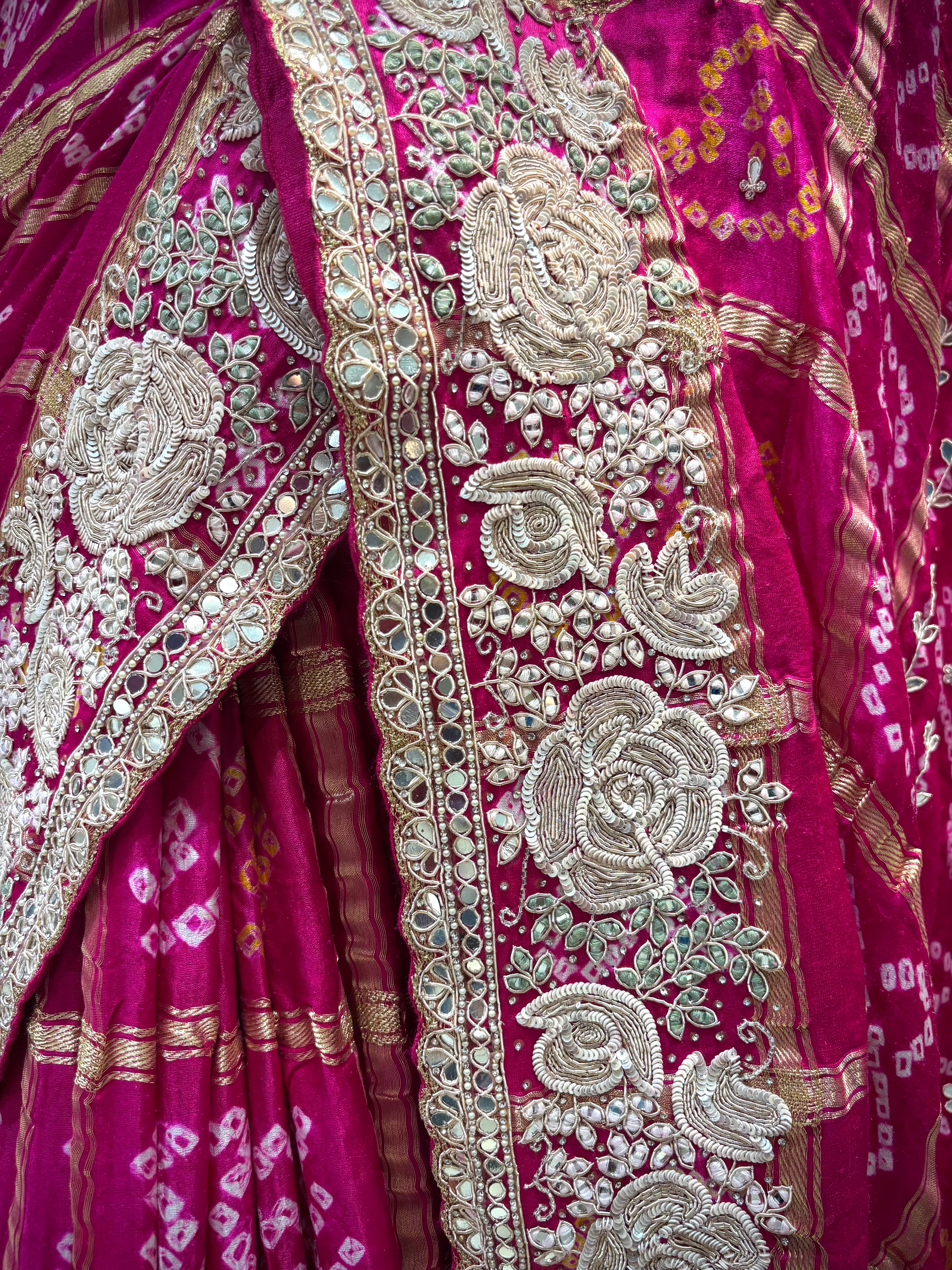 Rani Pink Bandhani & Gota Patti Saree
