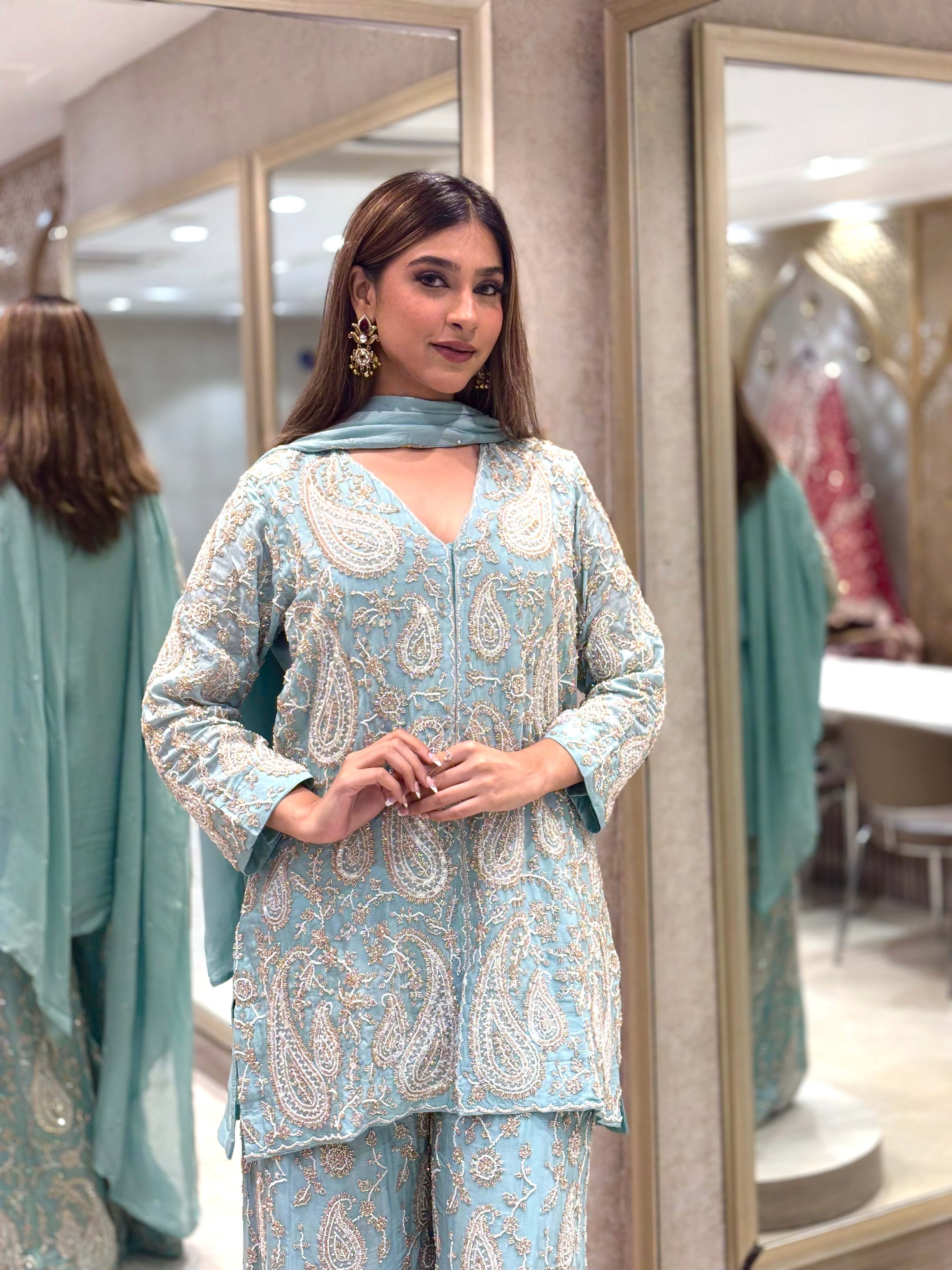 Powder Blue Sharara Set