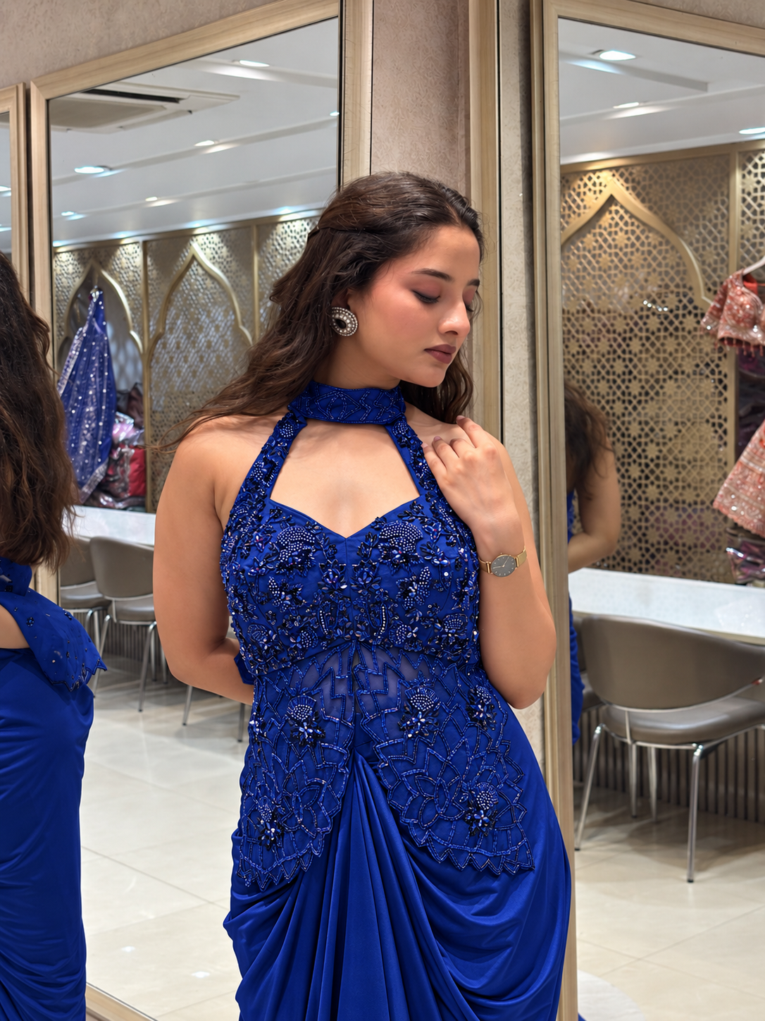 Velora Royal Blue Draped Set