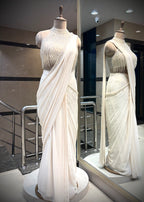 Ivory Pearl-Embellished Pre-Draped