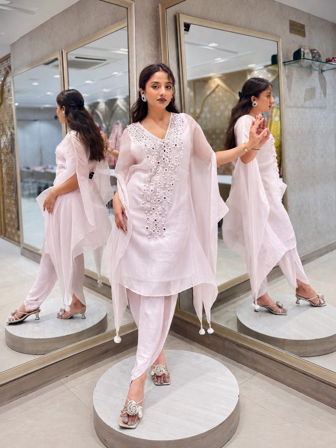 Pastel Pink Hand-Embellished Kaftan Set