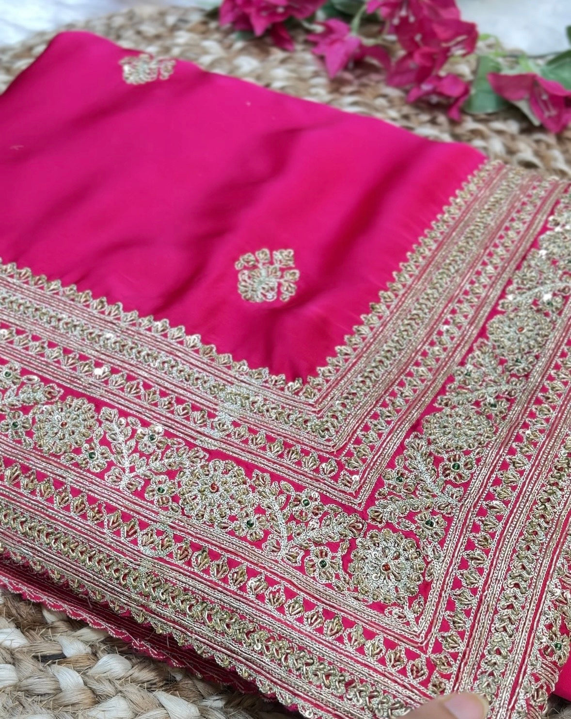 Fuchsia Pink Zari Jaal Saree