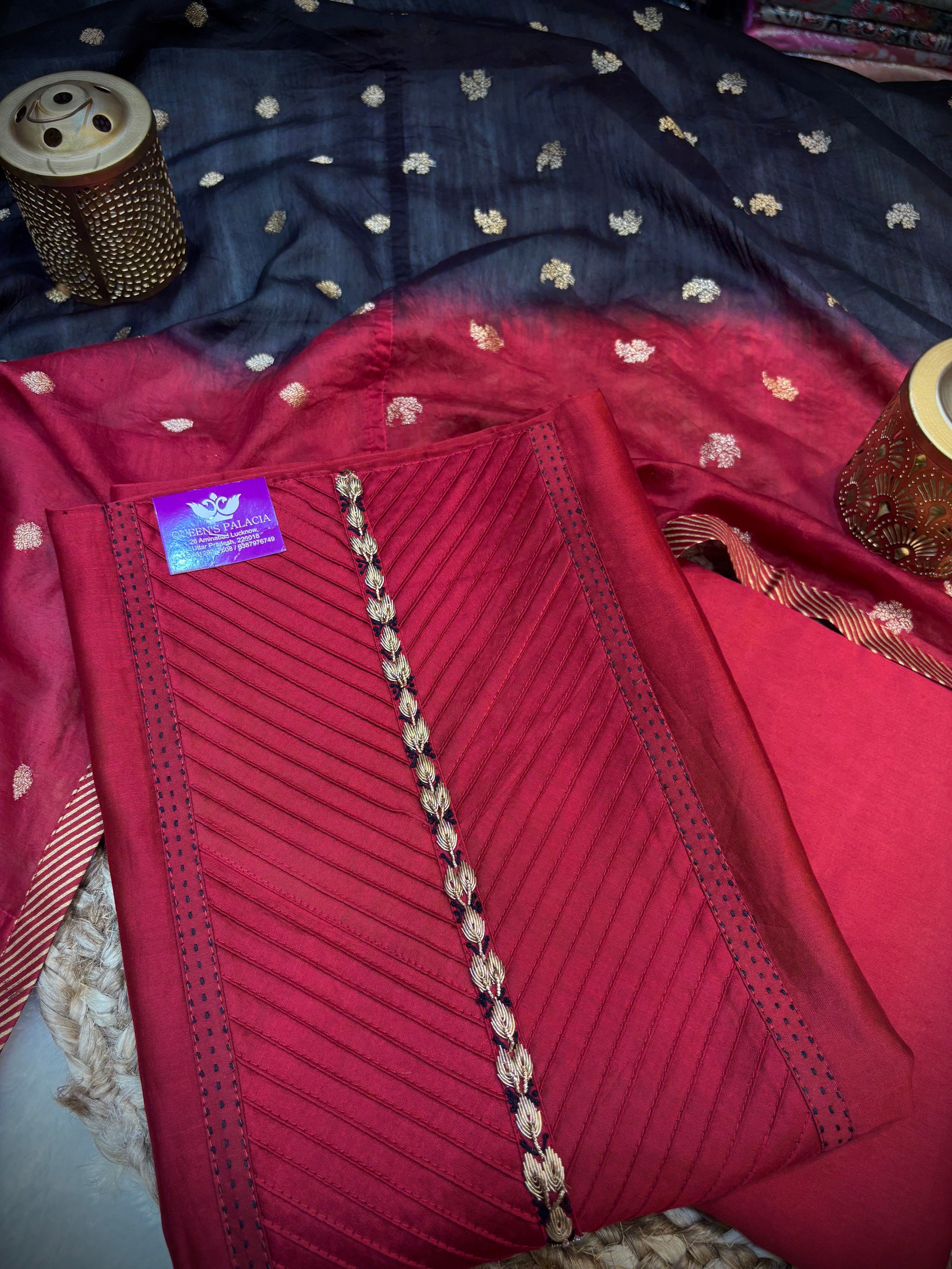 Zardozi Crimson Unstitched Suit