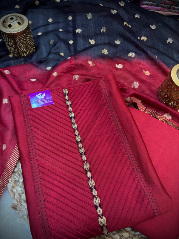 Zardozi Crimson Unstitched Suit