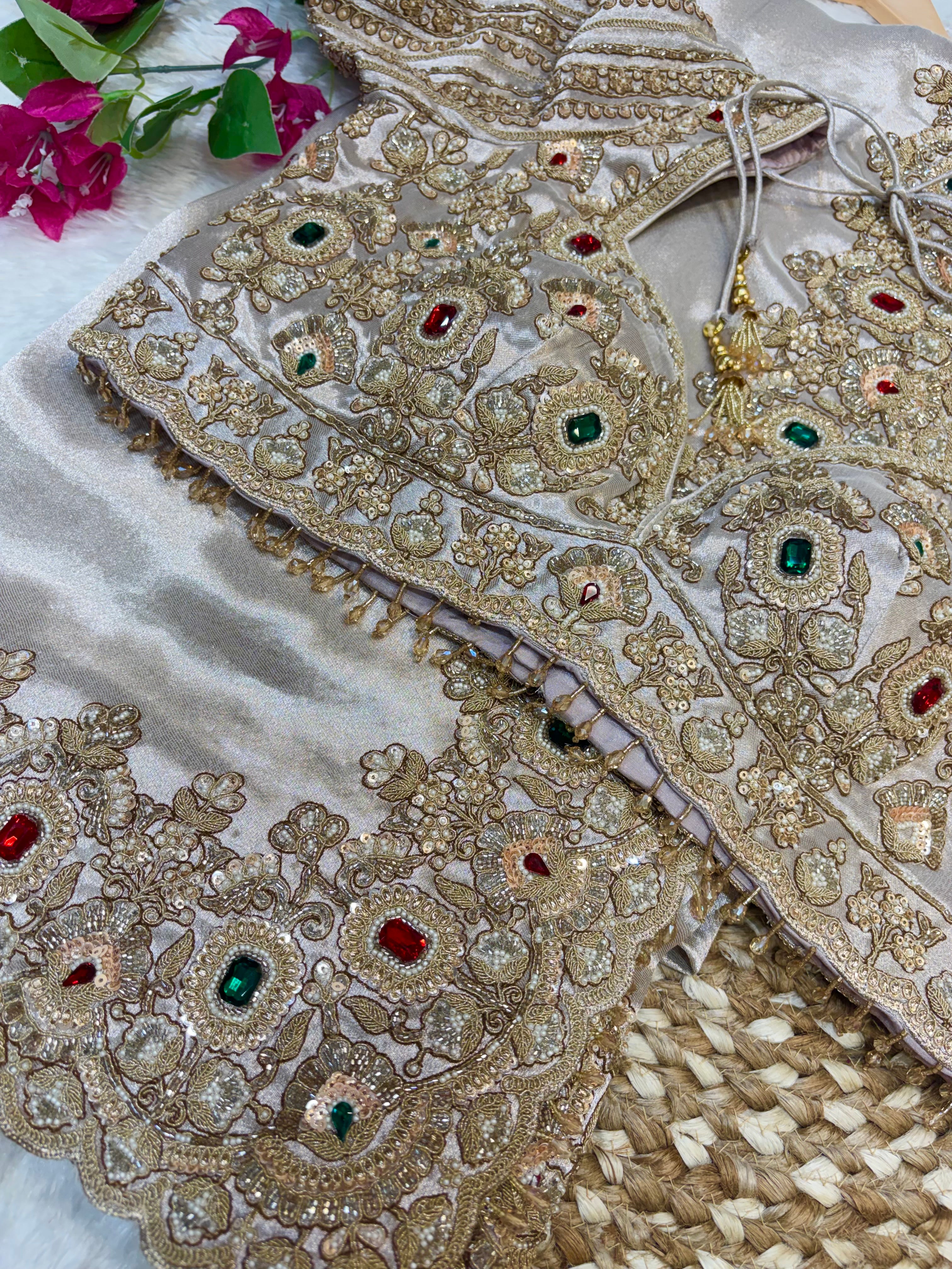Metallic Silver Embellished Saree Set