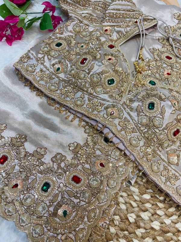 Metallic Silver Embellished Saree Set