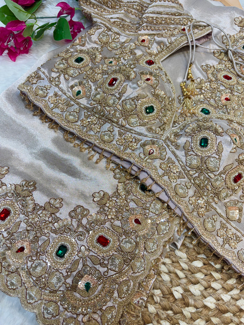 Metallic Silver Embellished Saree Set