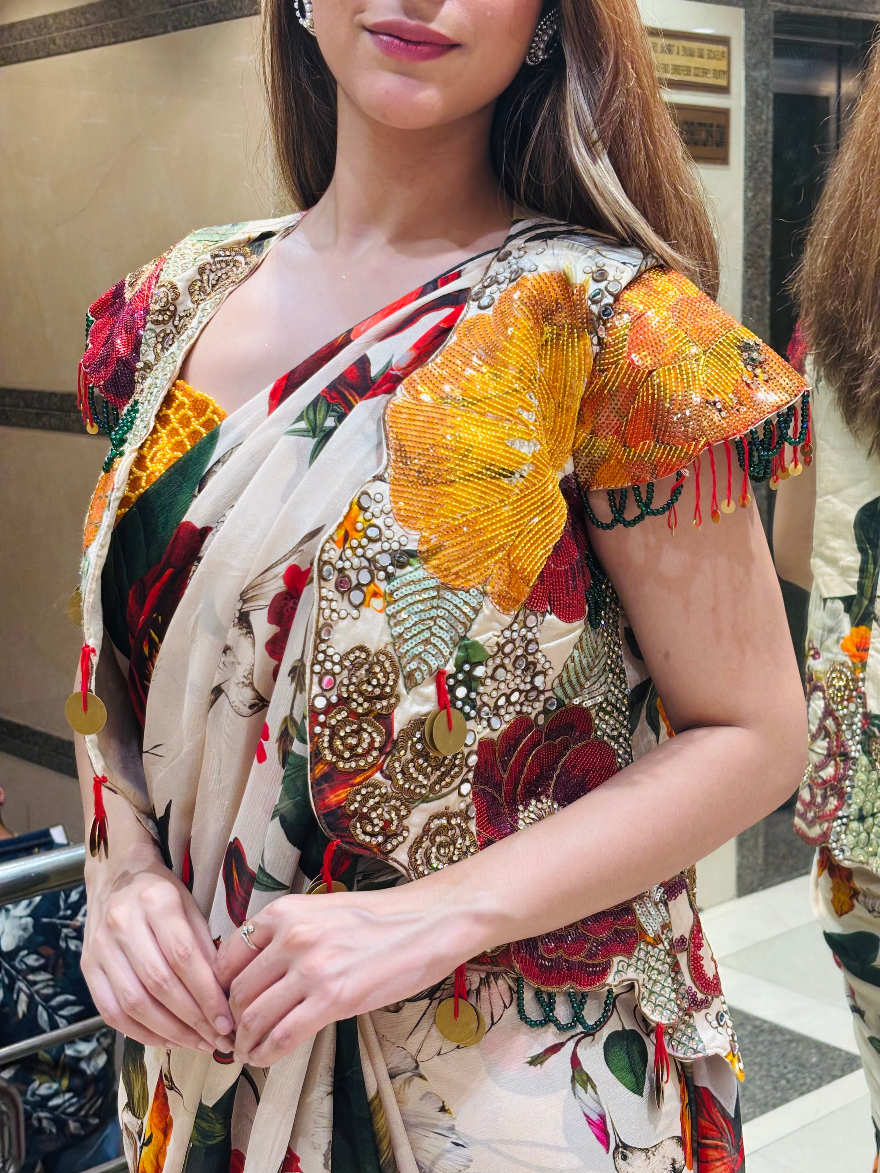 Floral Saree with Heavy Embellished Jacket