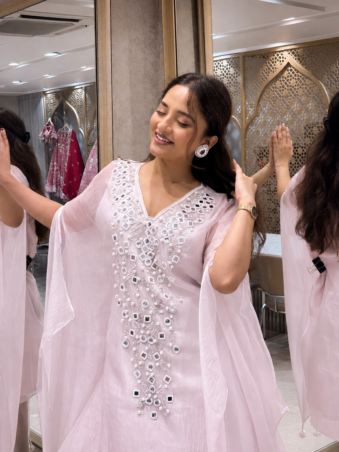 Pastel Pink Hand-Embellished Kaftan Set