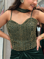 Emerald Green Embellished Drape Set