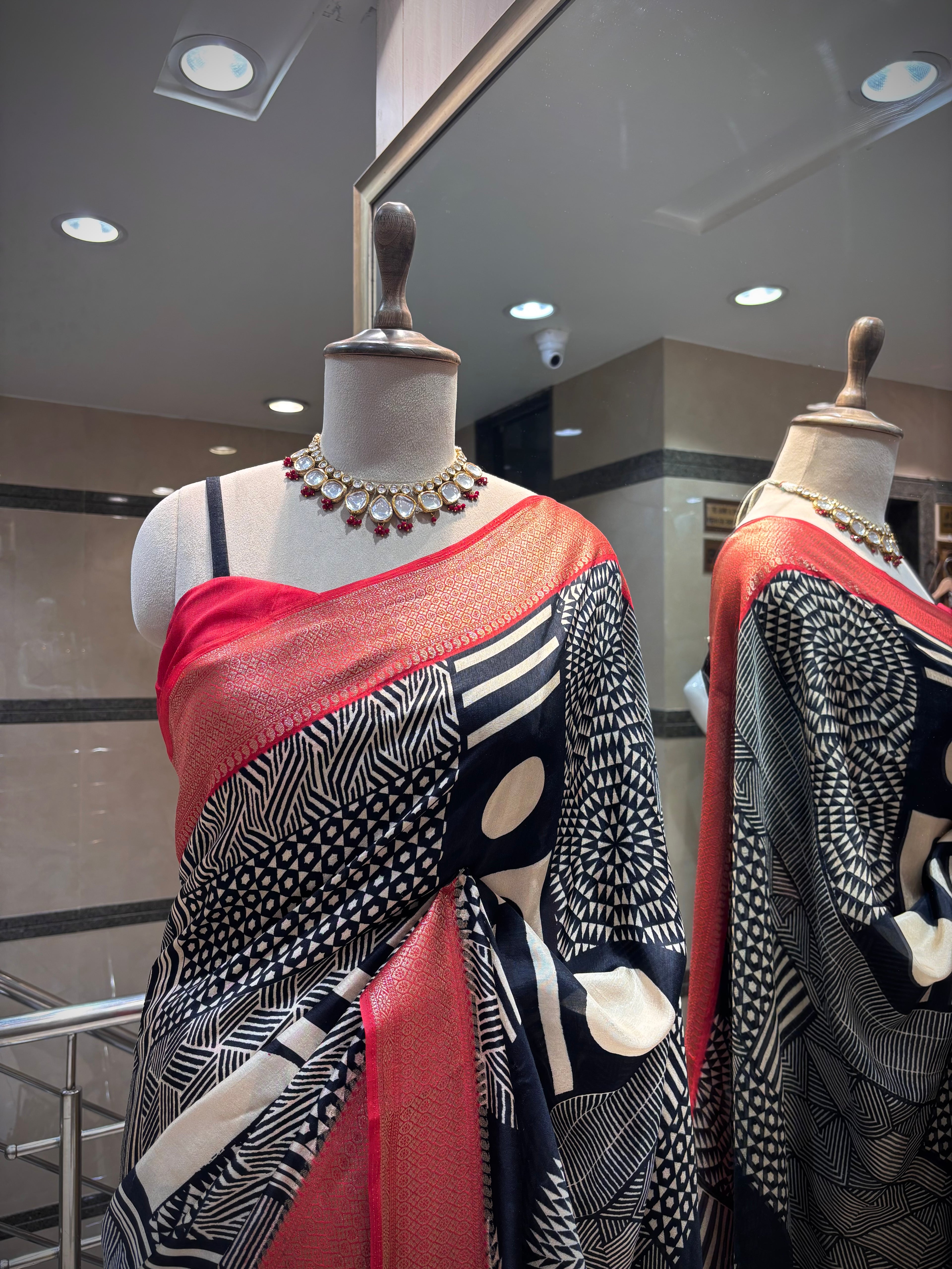 The Monochrome Geometric Saree