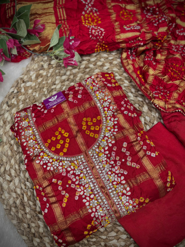 Rangili Bandhani Unstitched Suit Set Hover Image