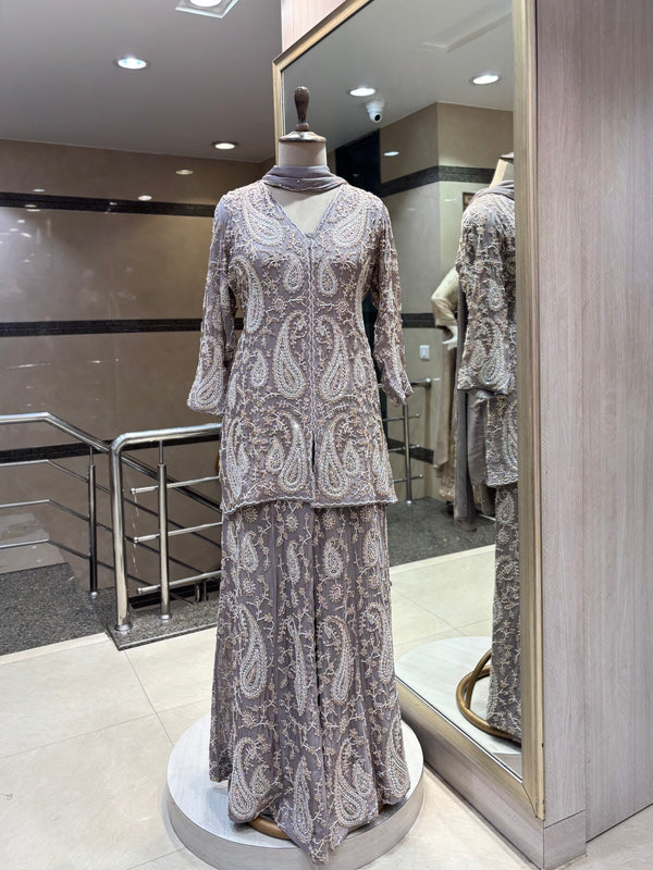 Grey Embellished Sharara Set