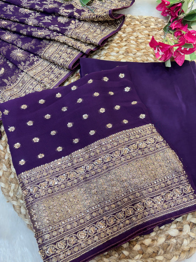 Regal Deep Purple Unstitched Suit Set Hover Image
