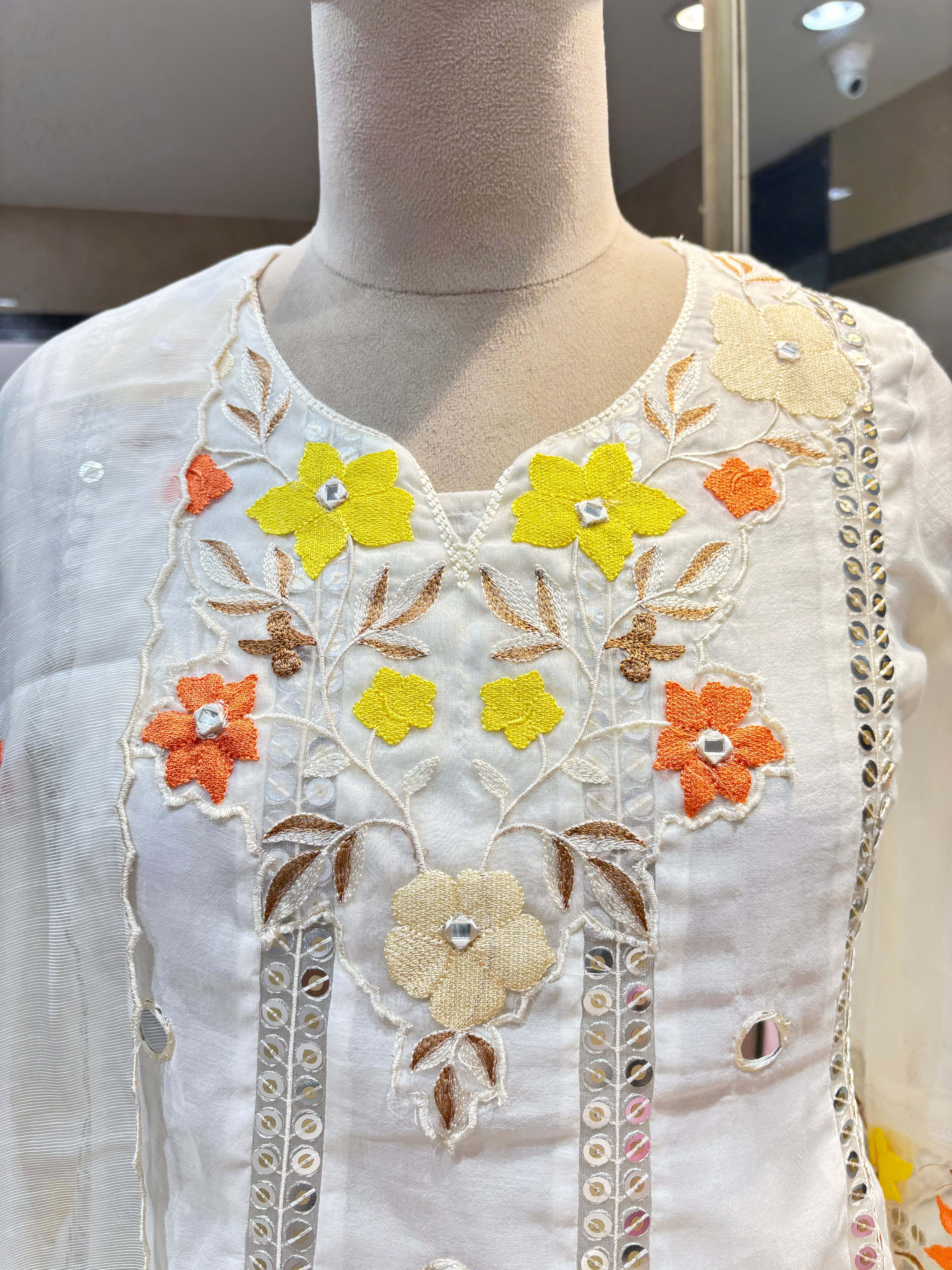 Elegant Ivory Floral Sharara Set