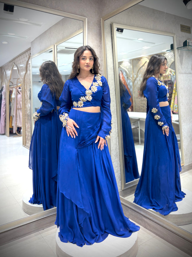 Royal Blue Embellished Indo-Western Hover Image