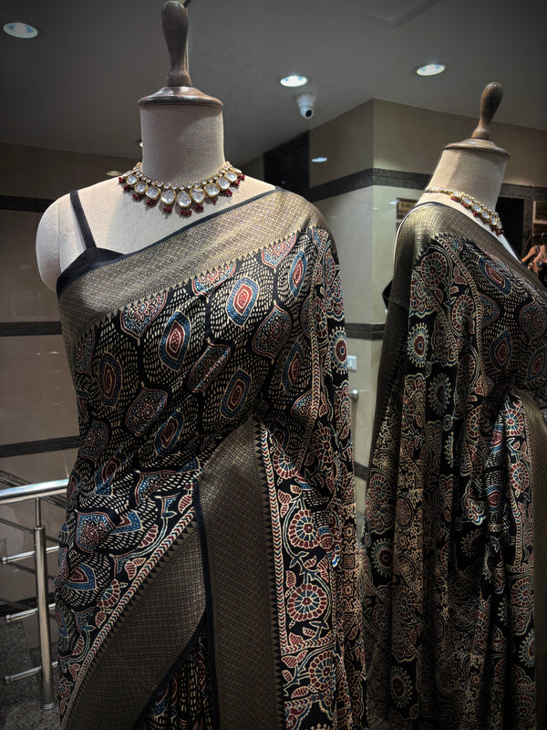 Midnight Heritage Kalamkari Saree