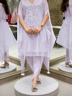 Pastel Lilac Hand-Embellished Kaftan Set