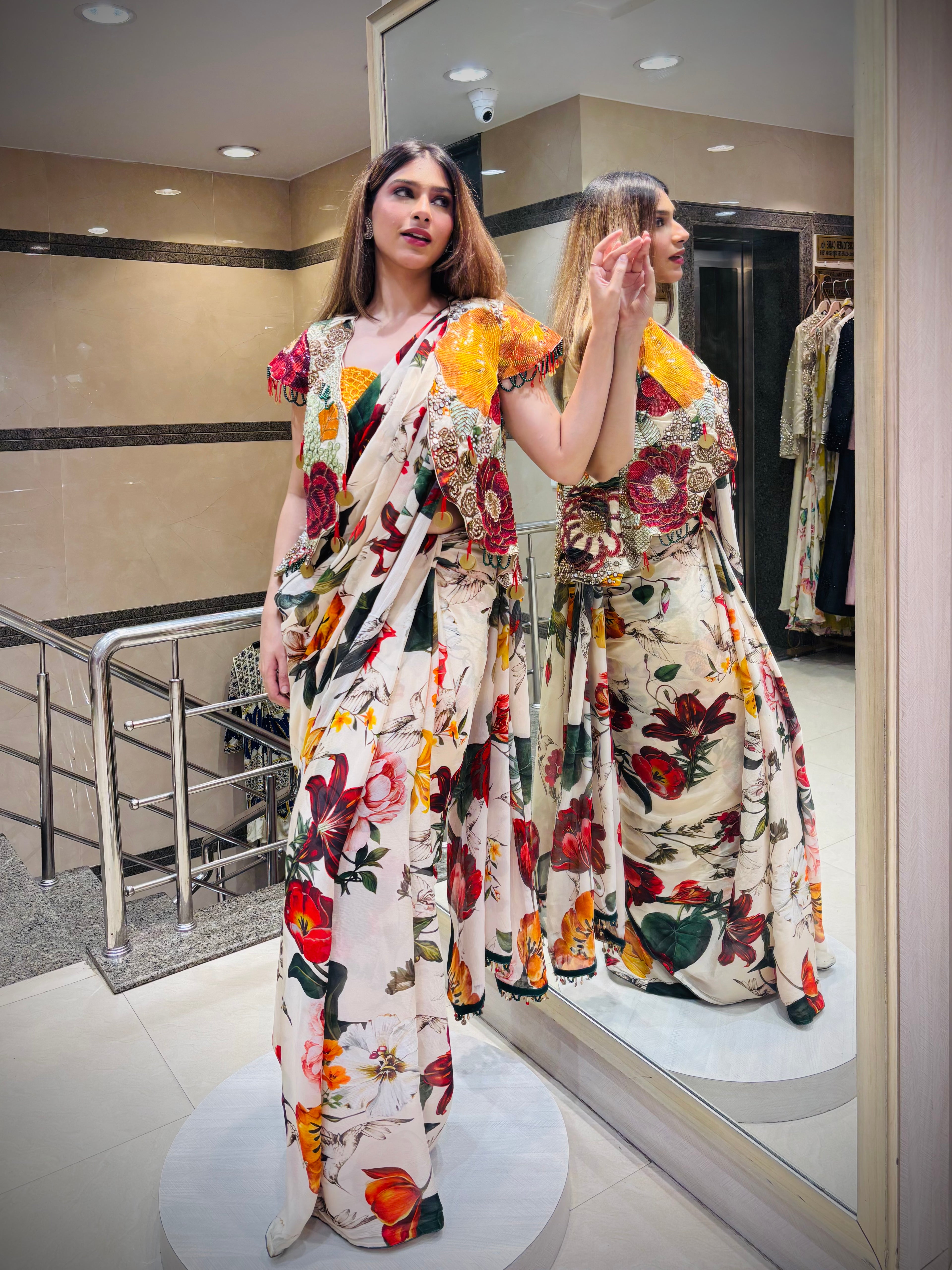 Floral Saree with Heavy Embellished Jacket