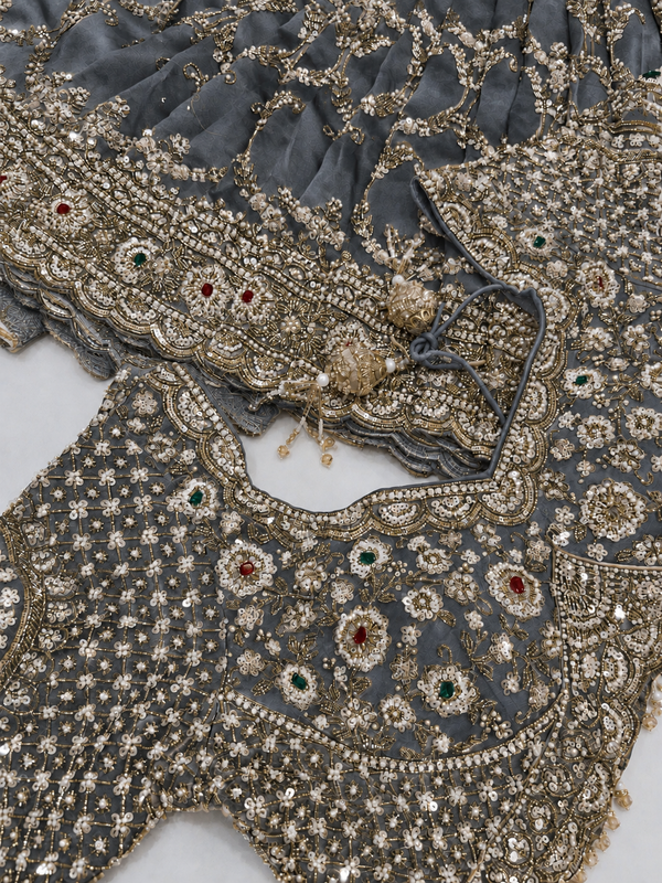 Bluish Grey Embroidery Saree