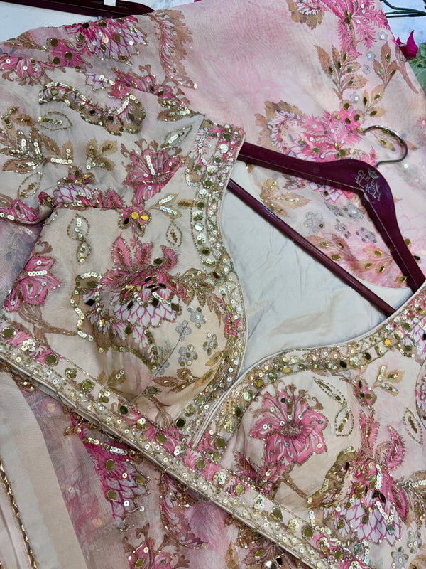 Blush Floral Embellished Saree