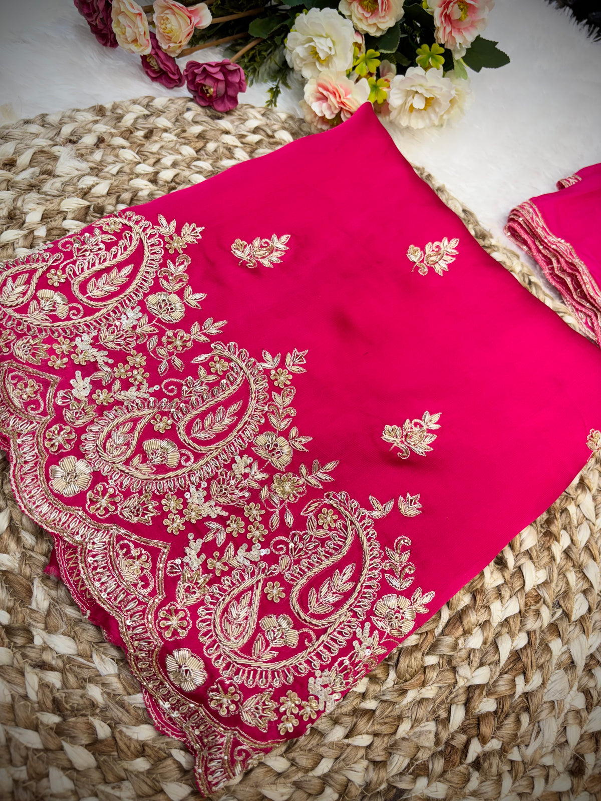 Rani Pink Paisley Unstitched Suit Set