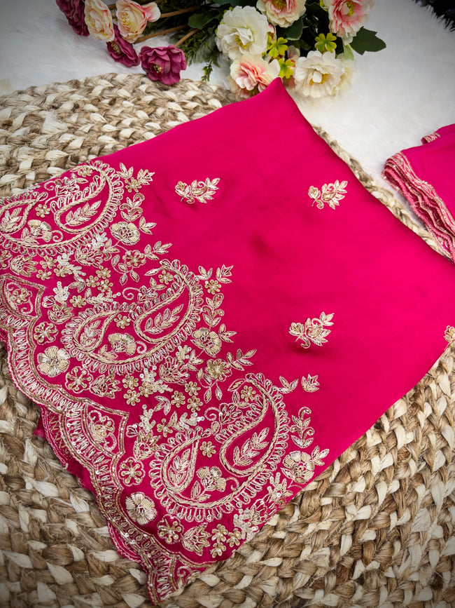 Rani Pink Paisley Unstitched Suit Set Hover Image