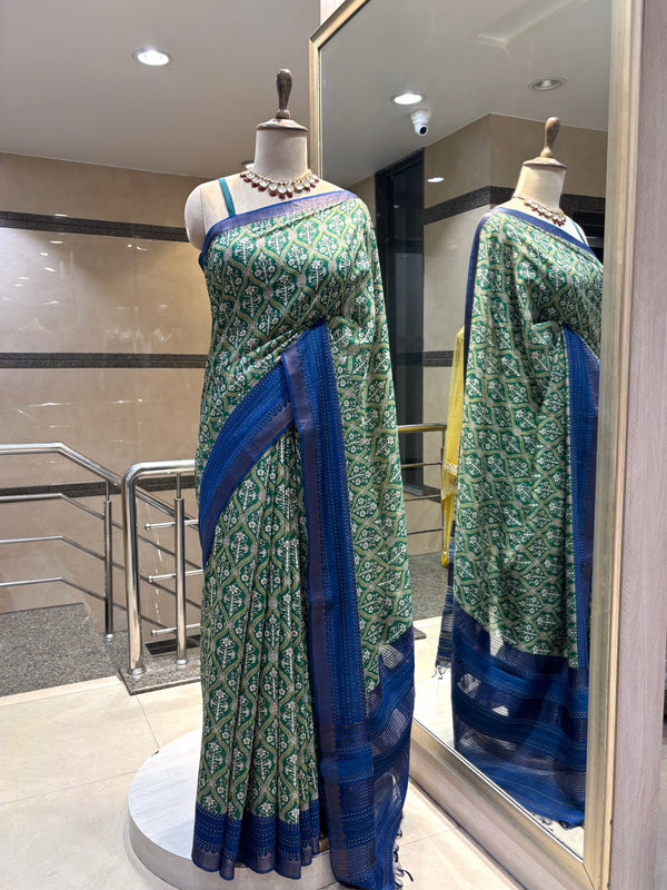 Hand-Printed Silk Saree