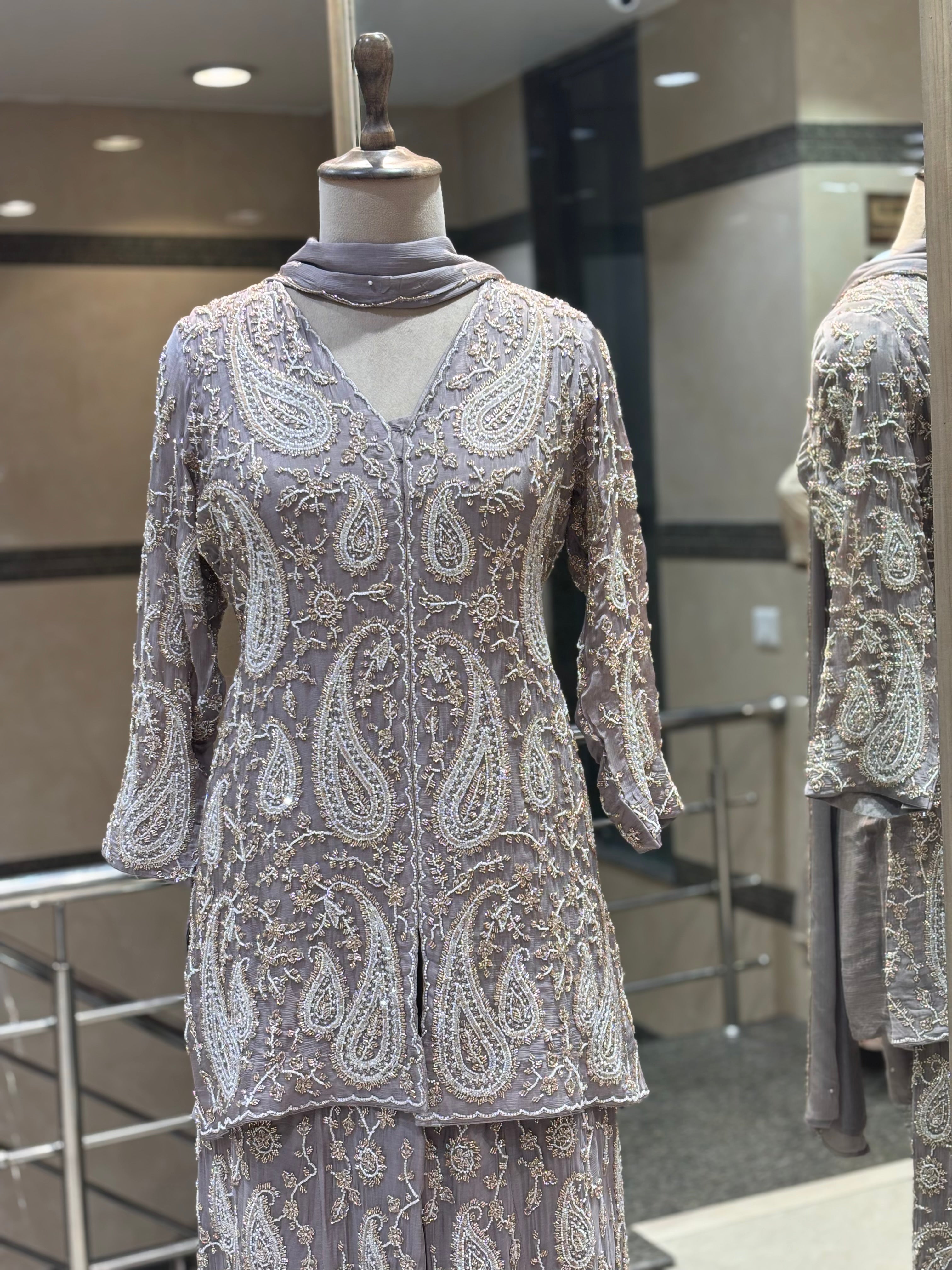 Grey Embellished Sharara Set