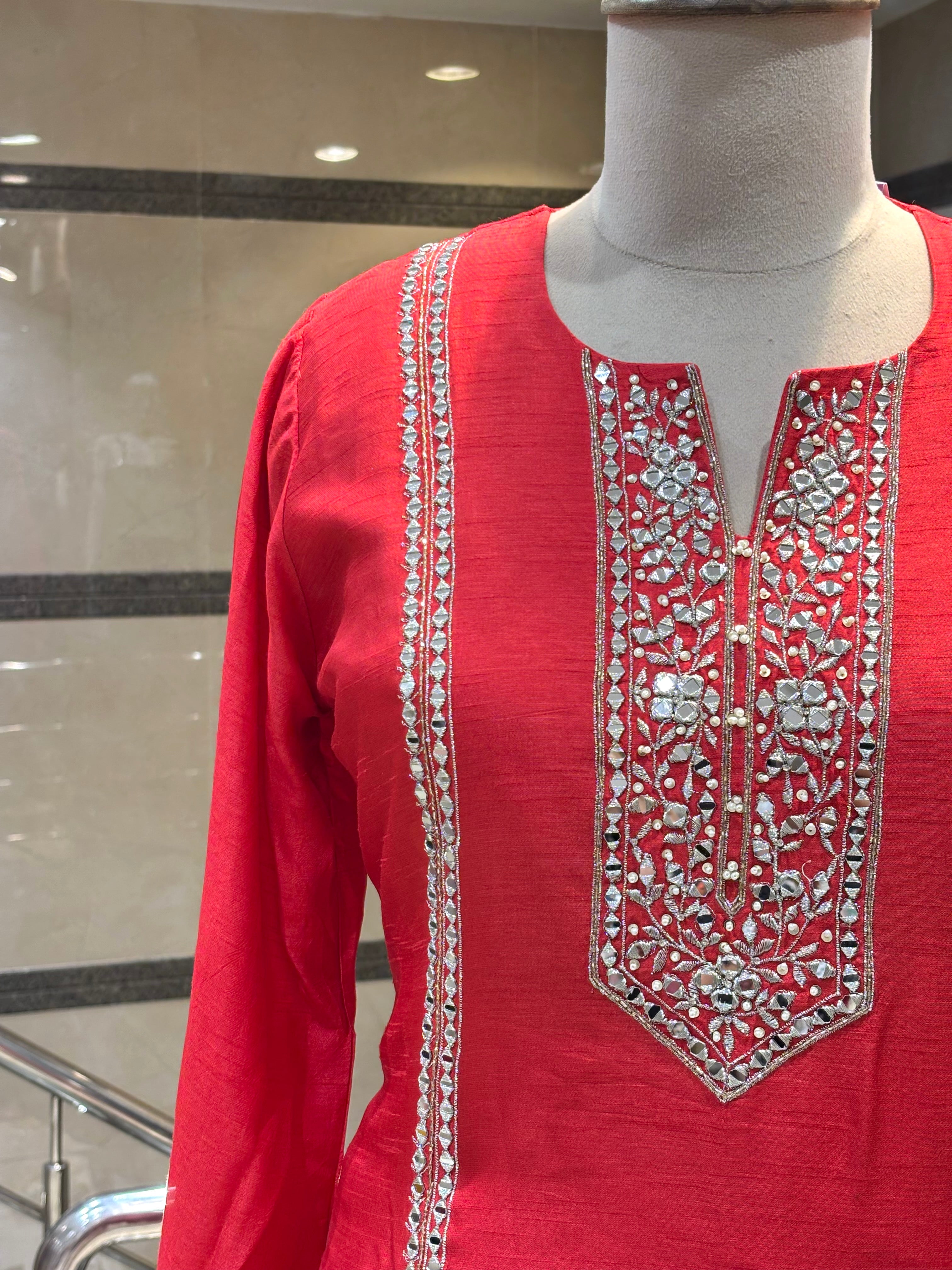 Coral Red Silk Farshi Suit Set