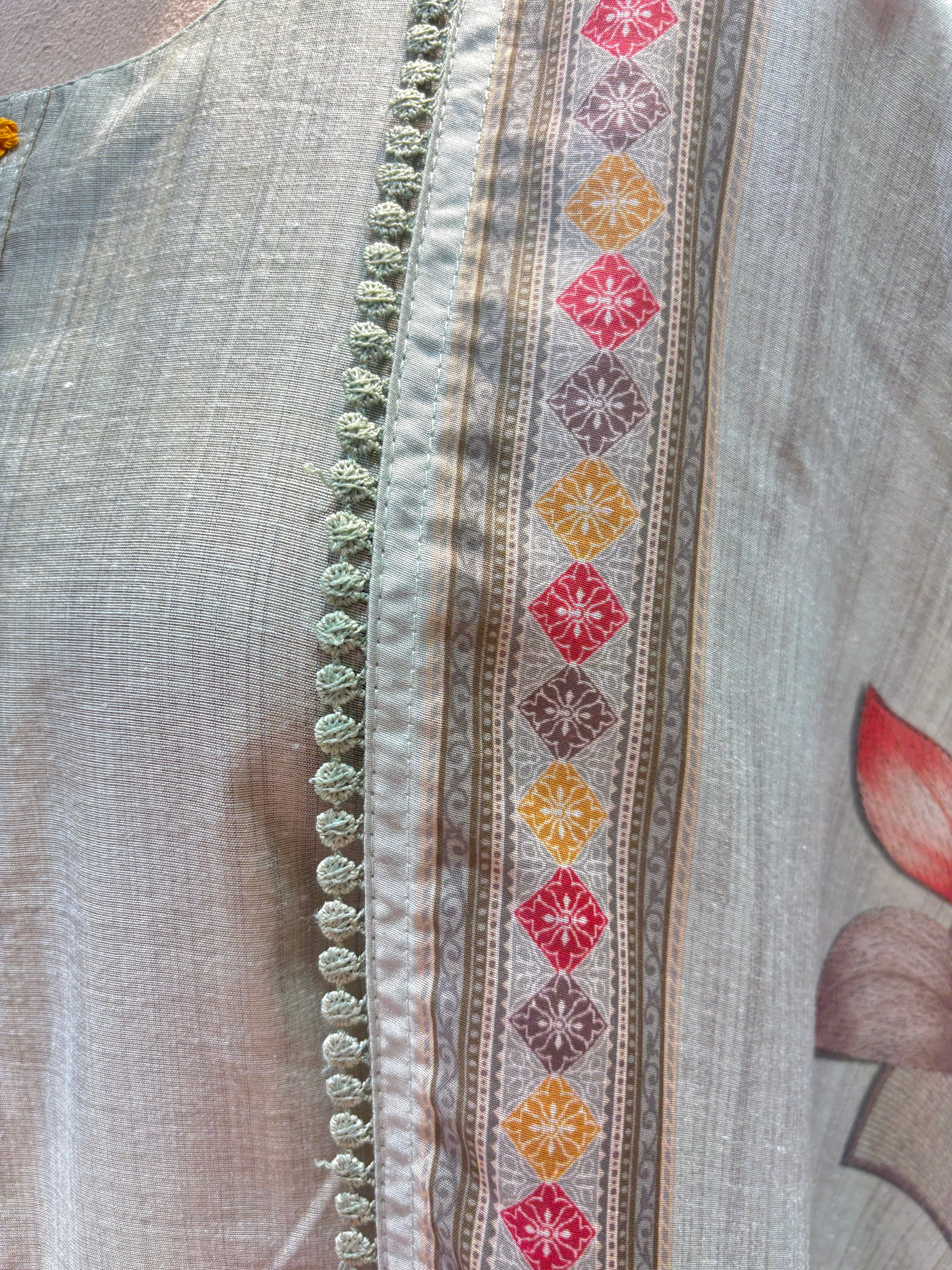 Pastel Sage Botanical Kurta Set