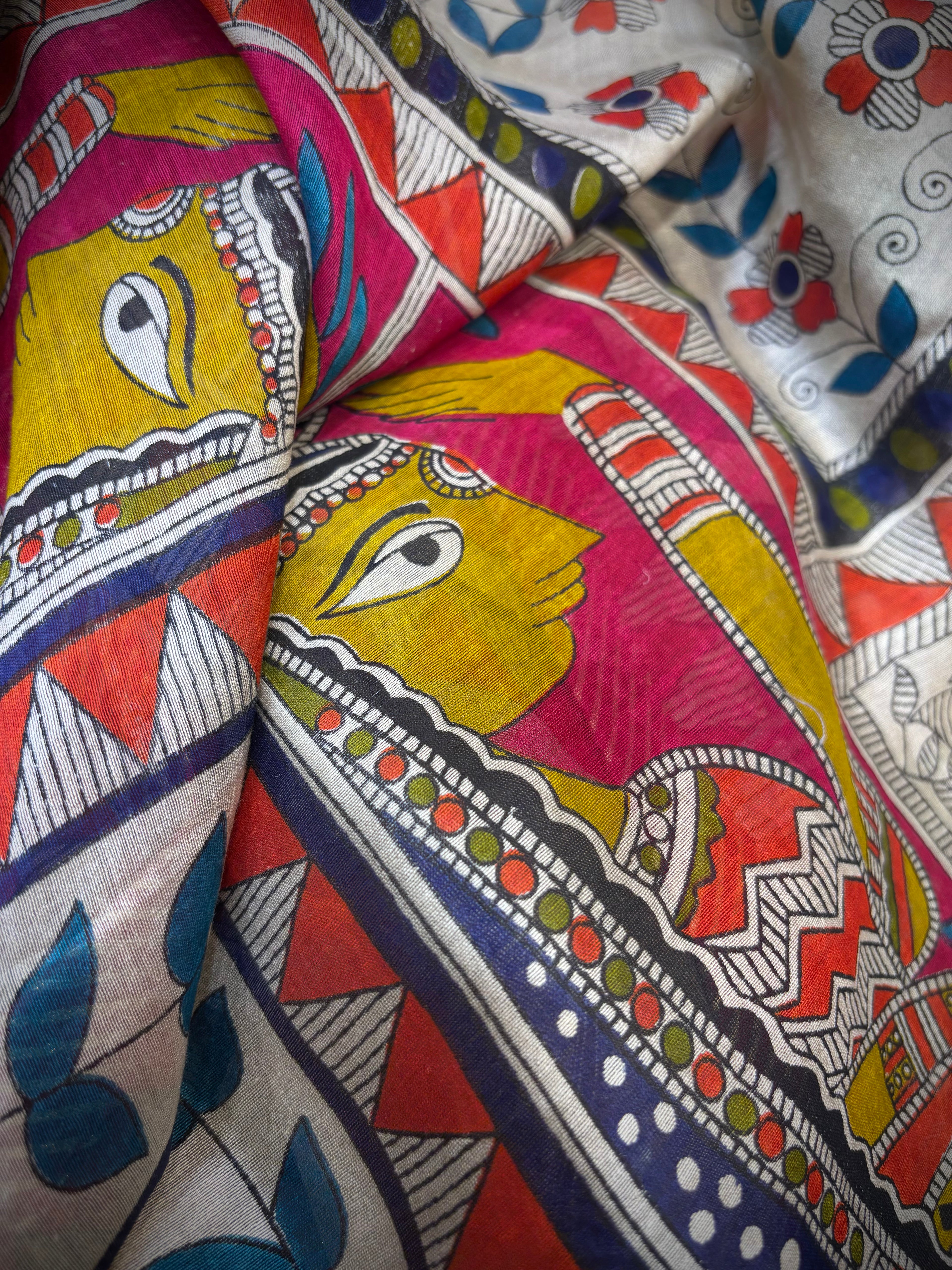 Madhubani Printed Maheshwari Silk Unstitched Suit