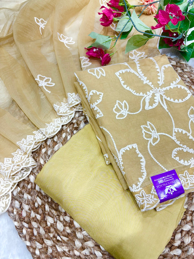 Lemon Beige Unstitched Suit Set Hover Image
