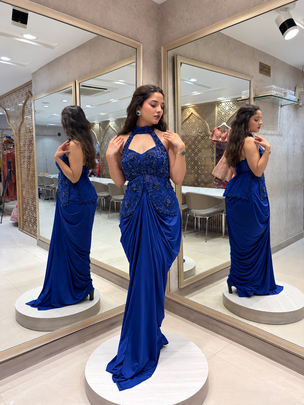 Velora Royal Blue Draped Set