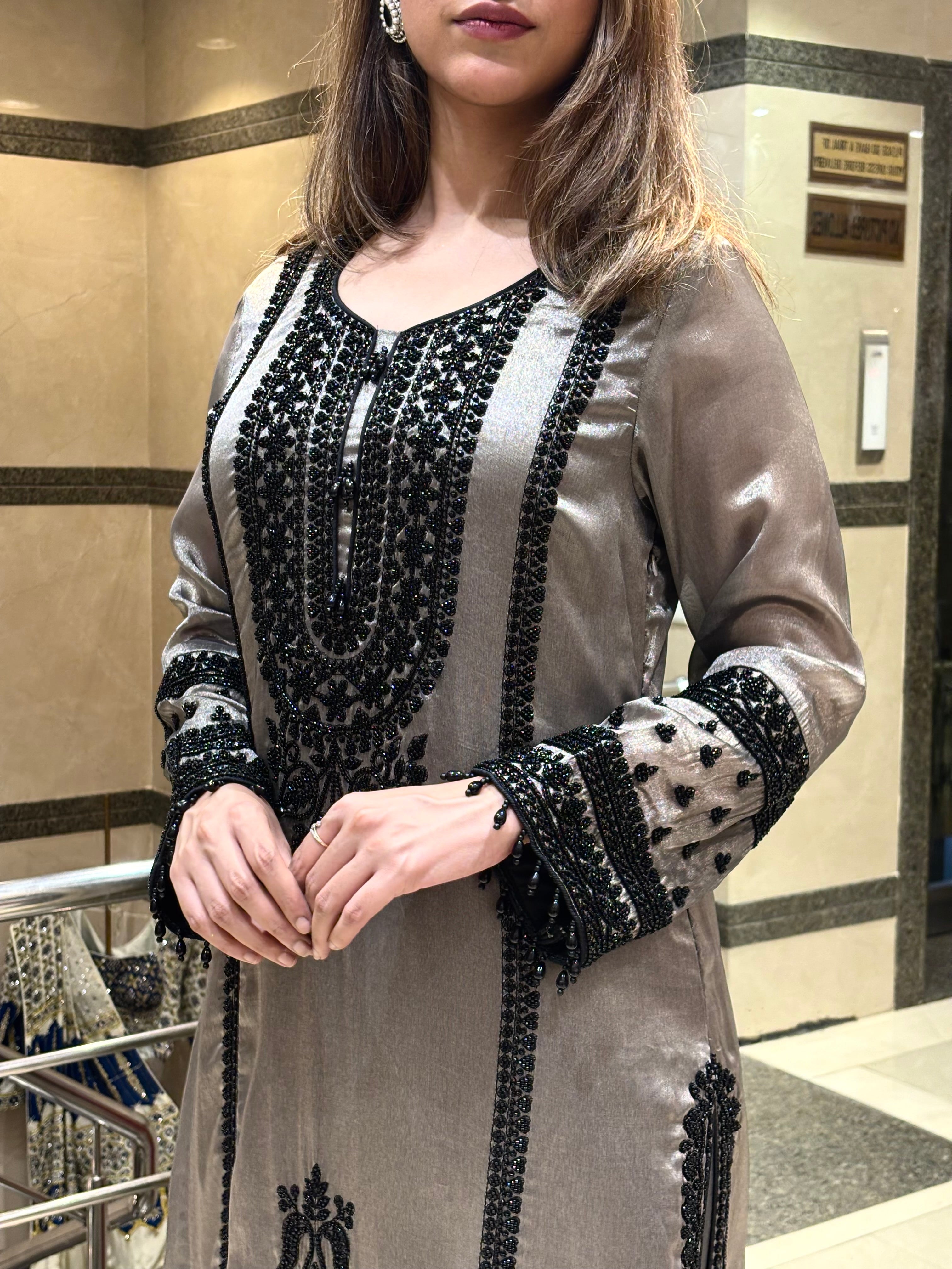 Black  Tissue Silk Pakistani Suit Set