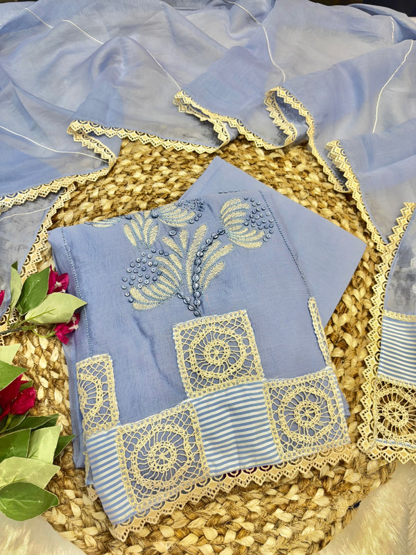 Periwinkle Blue Mul Unstitched Suit Set