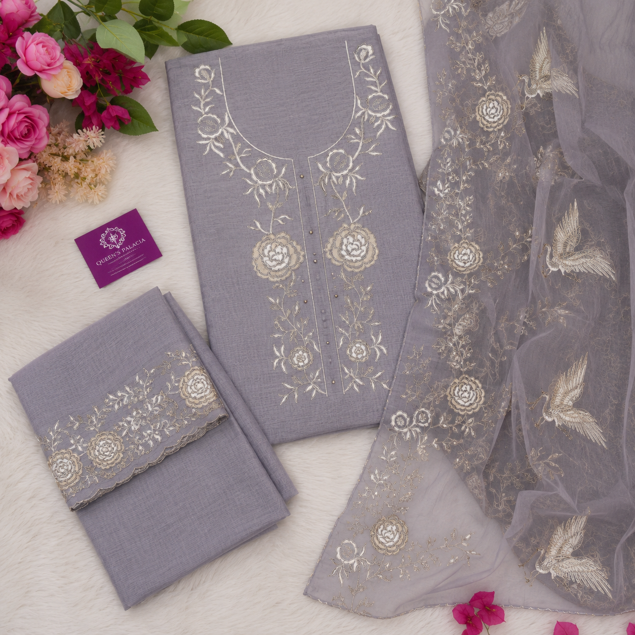 Steel Grey Unstitched Suit Set