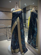 Midnight Kantha and Madhubani Print Saree
