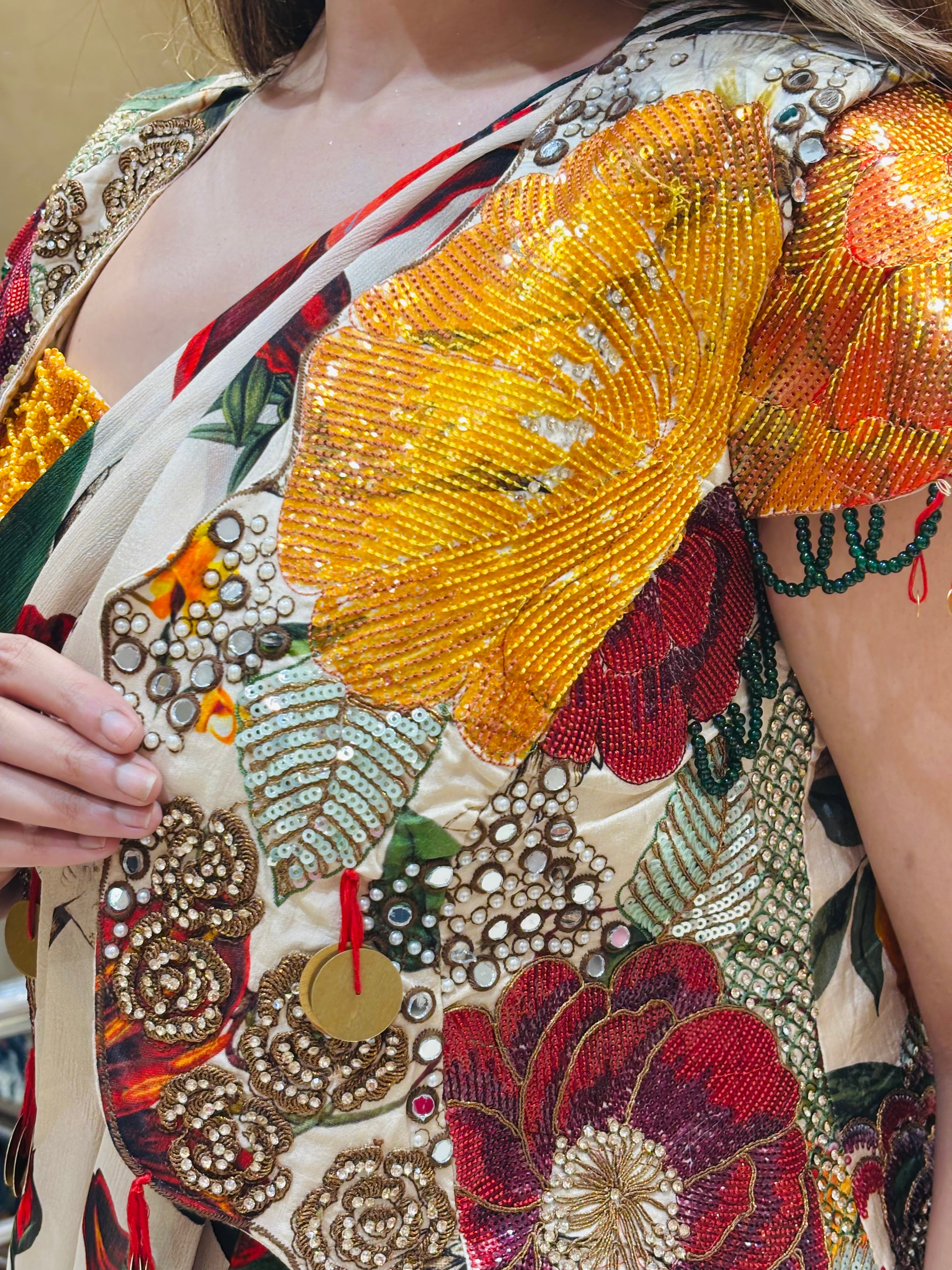 Floral Saree with Heavy Embellished Jacket