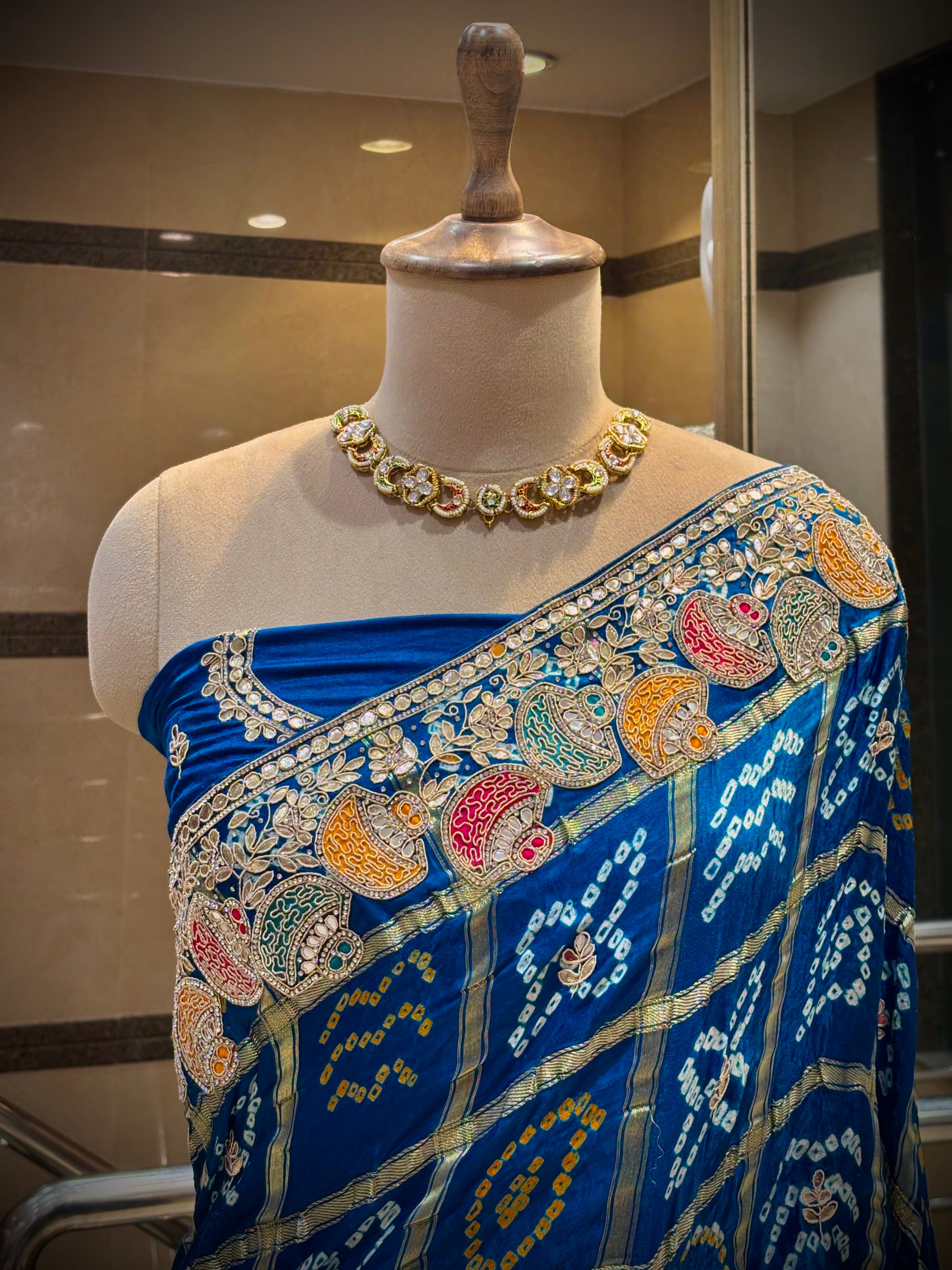 Royal Teal Silk Bandhani Saree