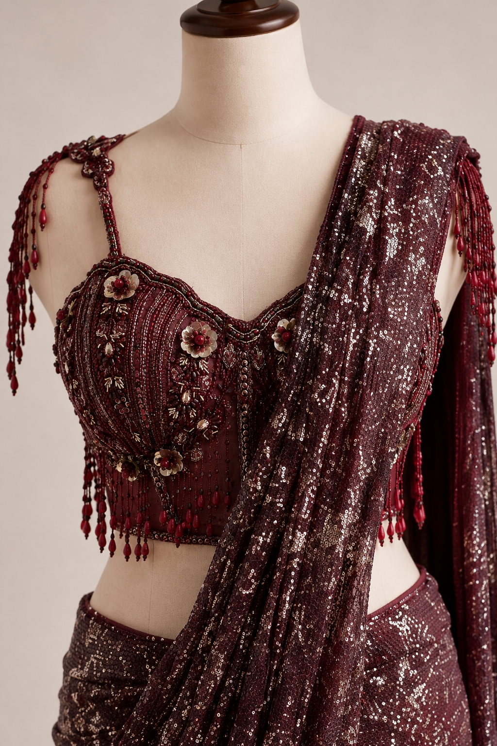 Burgundy Saree Set