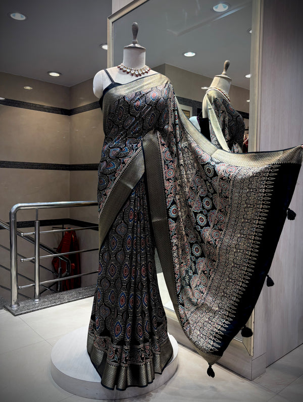 Midnight Heritage Kalamkari Saree