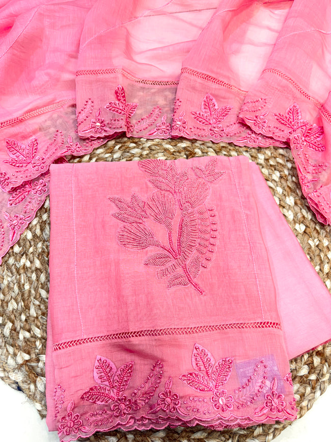 Peachy Pink Unstitched Suit Set Hover Image