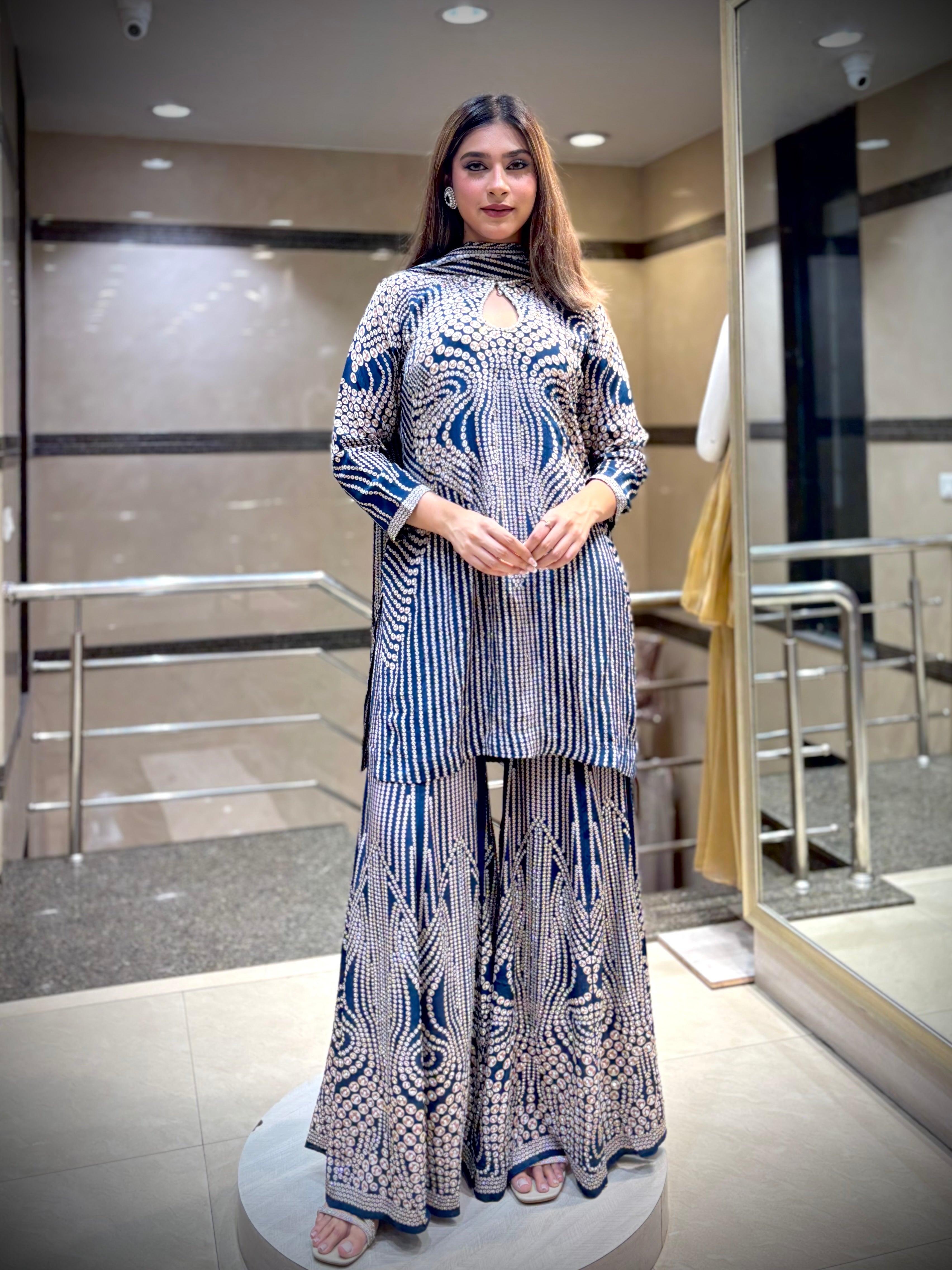 Celestial Indigo Embellished Sharara Set