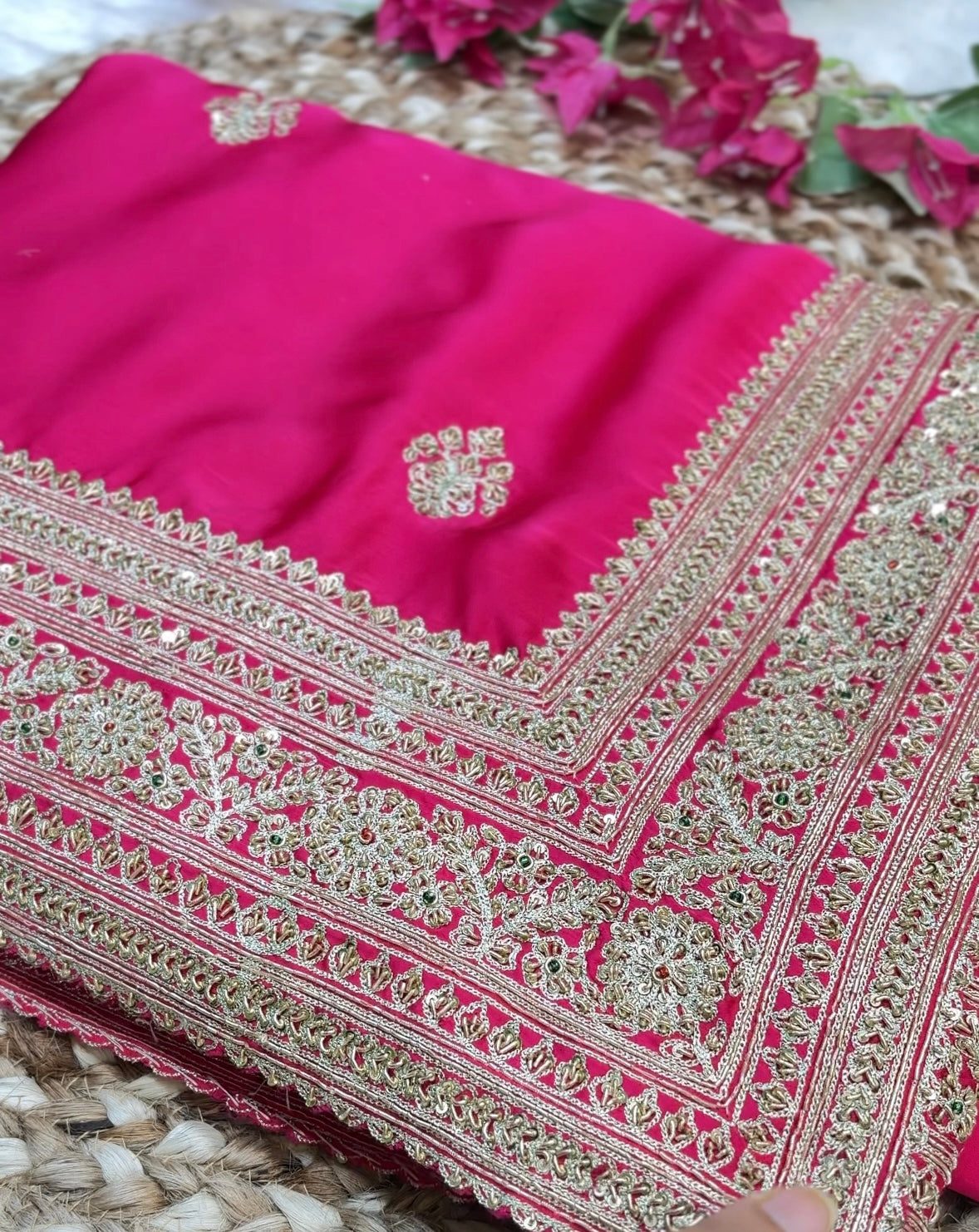 Fuchsia Pink Zari Jaal Saree