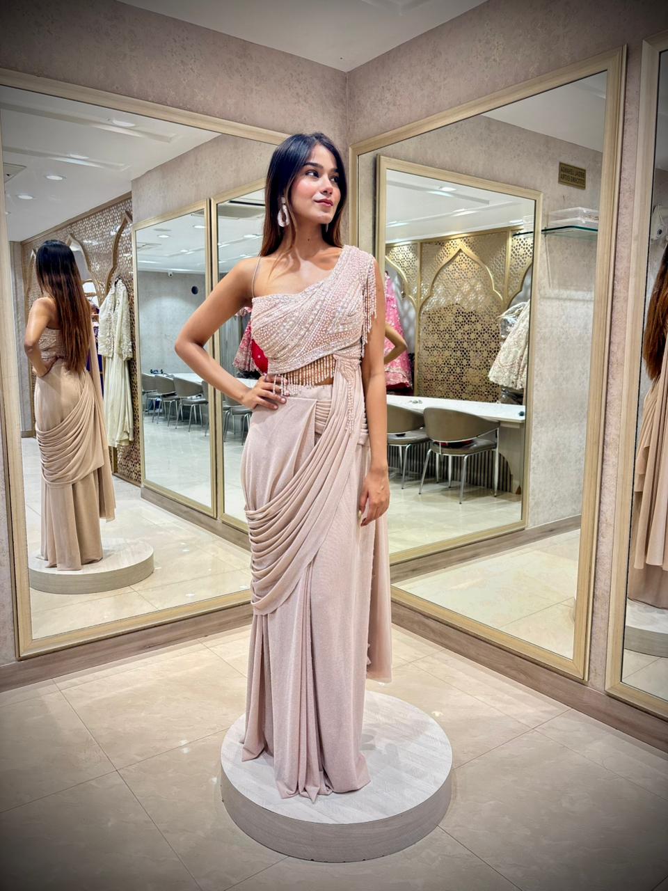 Champagne Blush Ready to Drape Saree