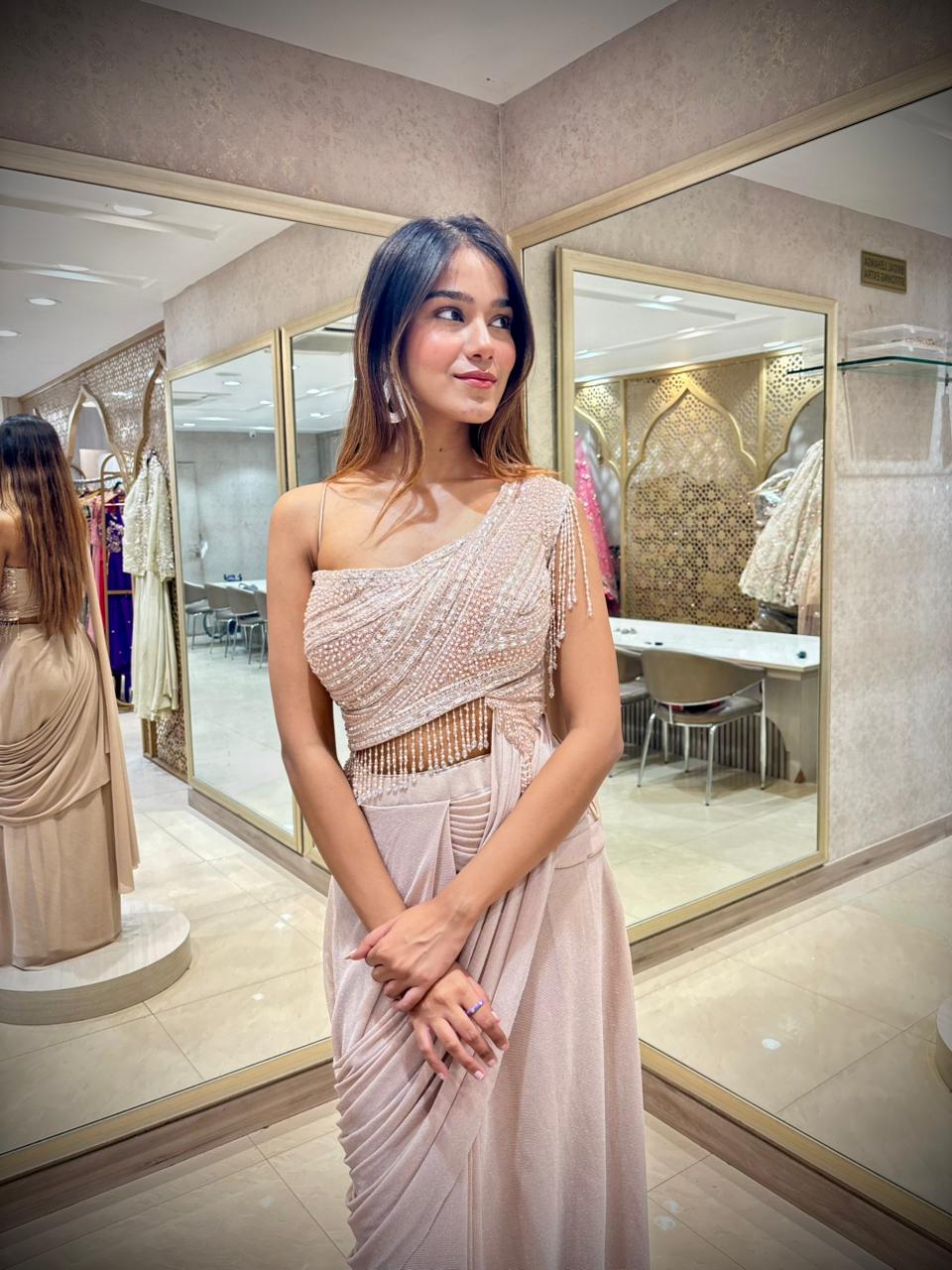 Champagne Blush Ready to Drape Saree