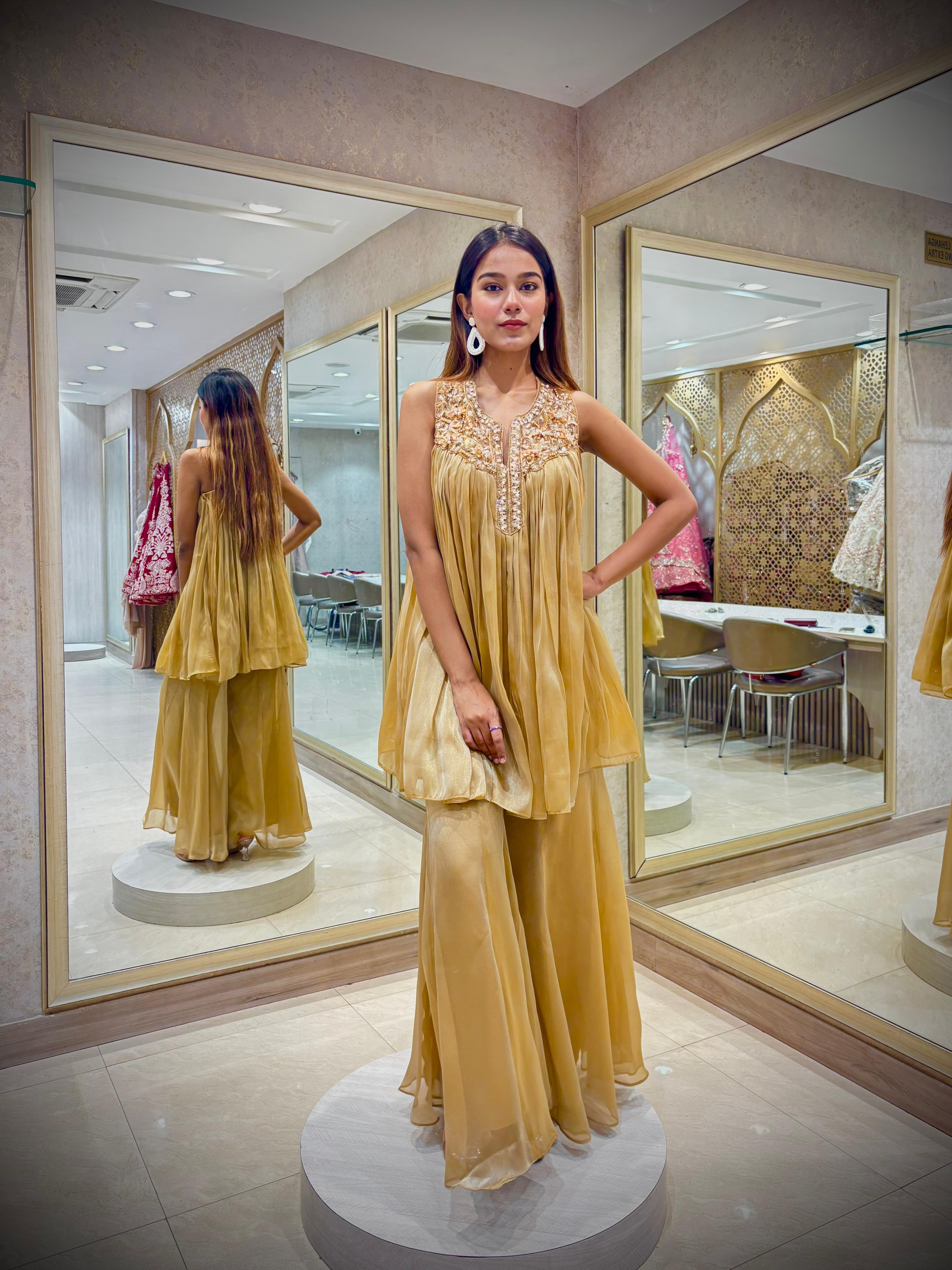 Honey Gold Embellished Peplum Co-ord Set
