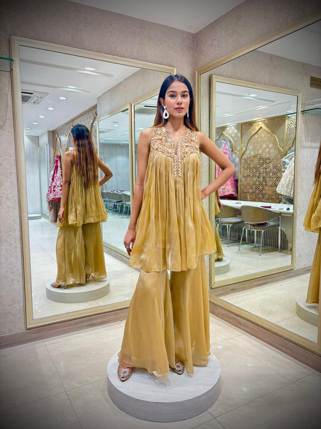 Honey Gold Embellished Peplum Co-ord Set Hover Image